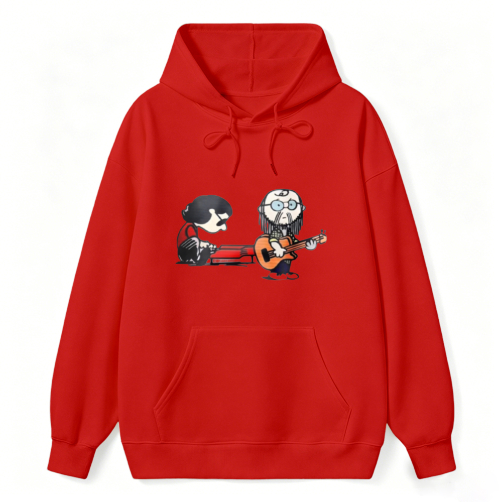 Cartoon Musician Duo Playing Guitar And Keyboard Unisex Classic Hoodie