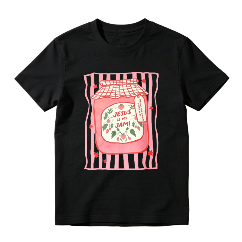 Jesus Is My Jam Pink Strawberry Jar Illustration Graphic T-shirt
