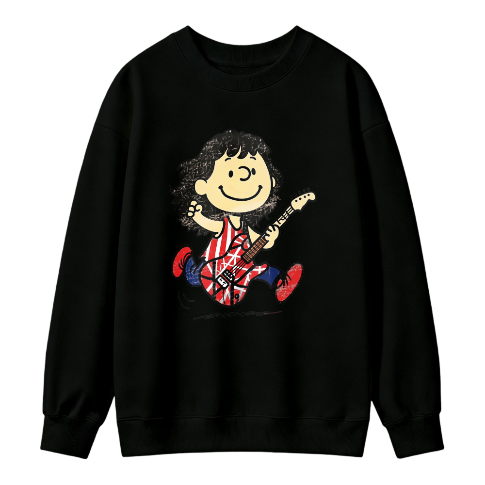 Cartoon Girl Playing Electric Guitar Graphic Sweatshirt