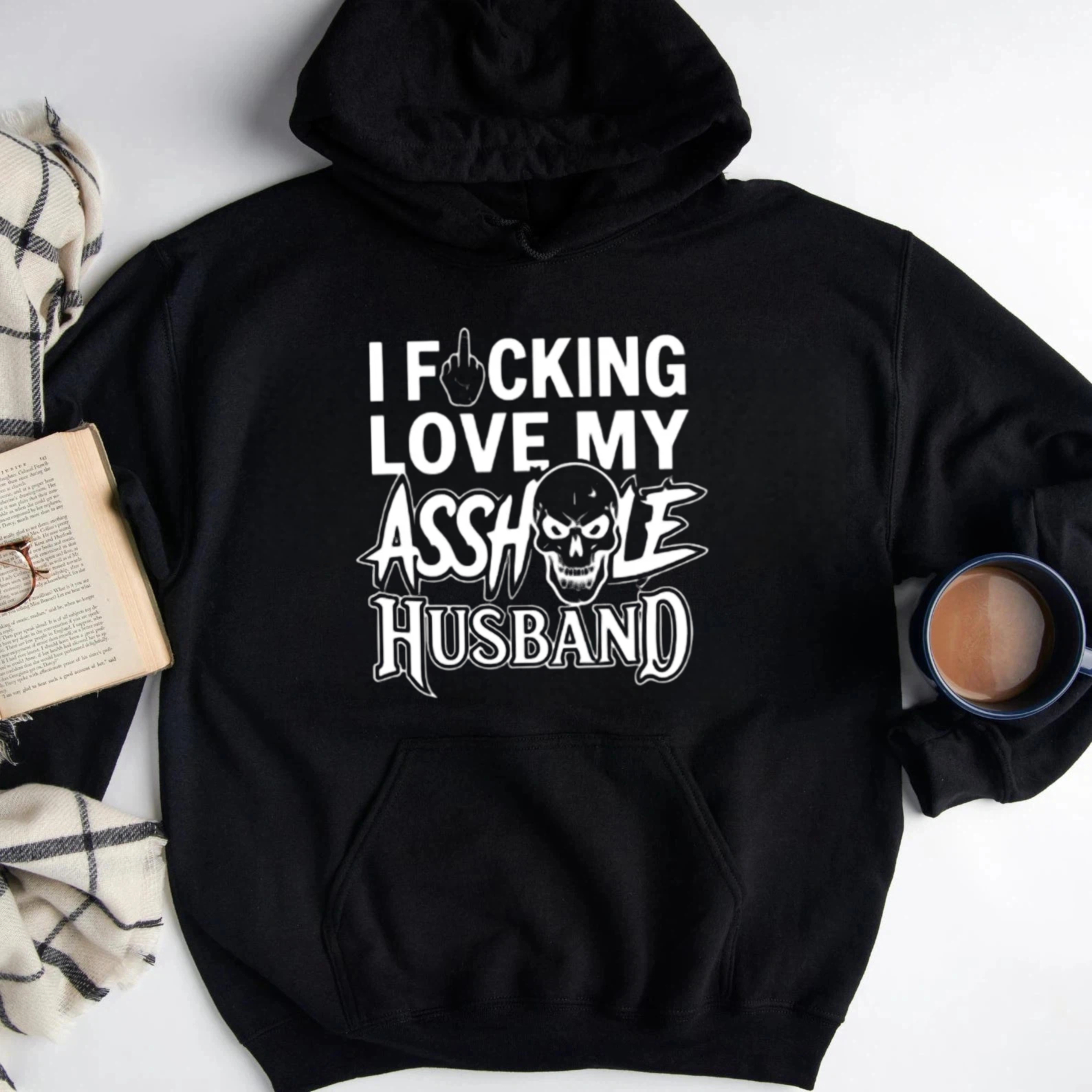 Funny Skull Graphic I Love My Husband Unisex Classic Hoodie