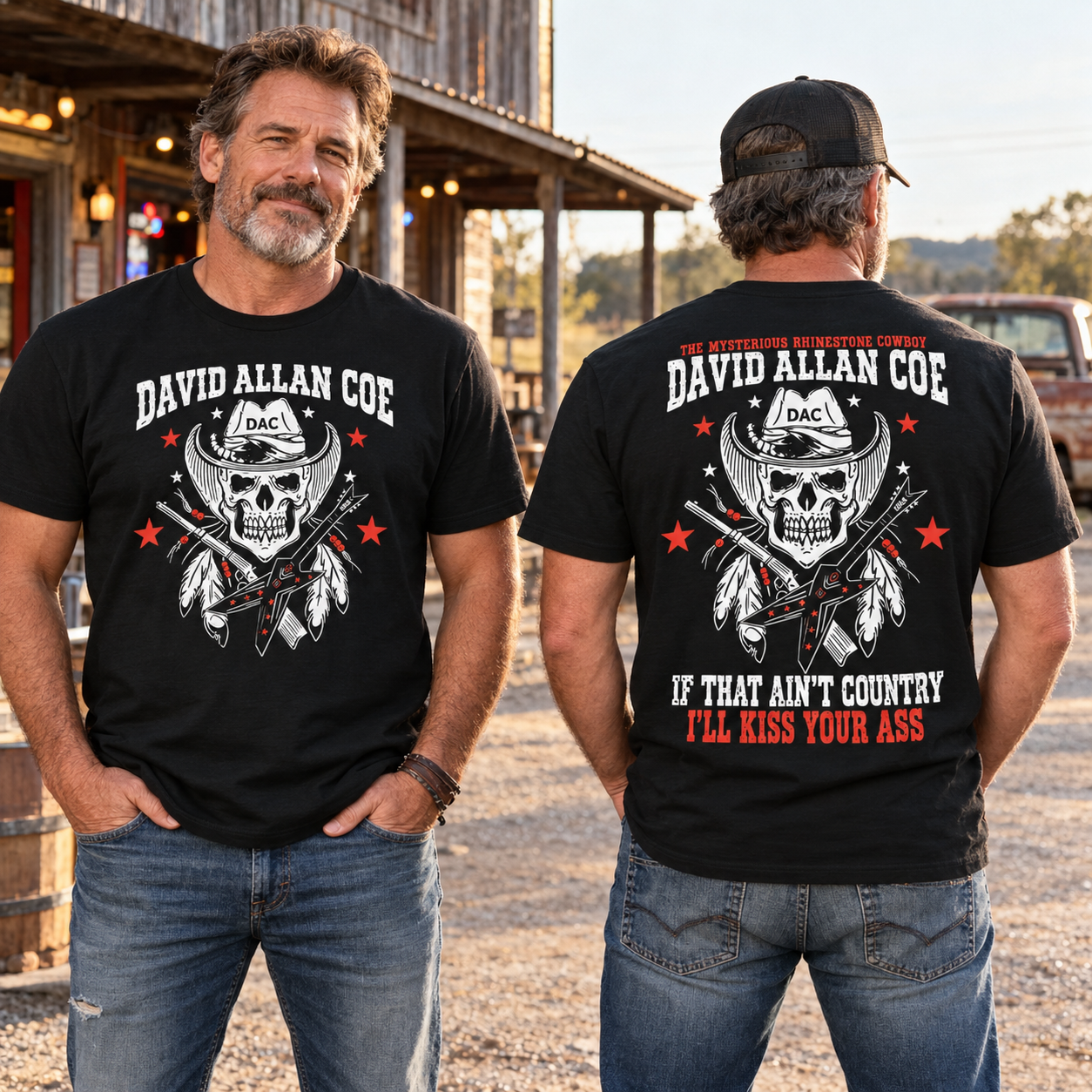 Rhinestone Cowboy Skull Guitar Graphic T-Shirt, Vintage Country Music Western Back Print Tee For Men
