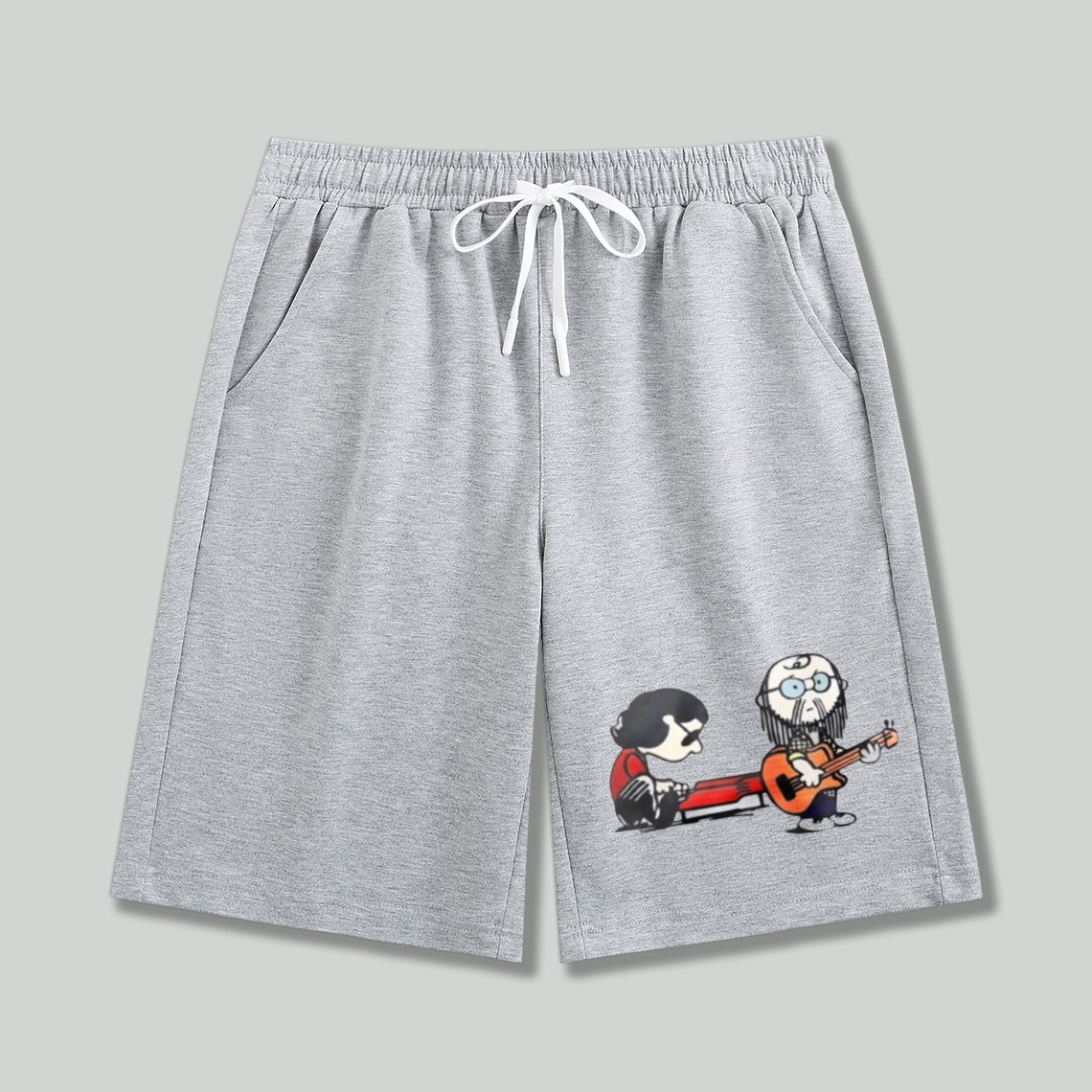 Cartoon Musician Playing Guitar And Drummer Graphic Shorts