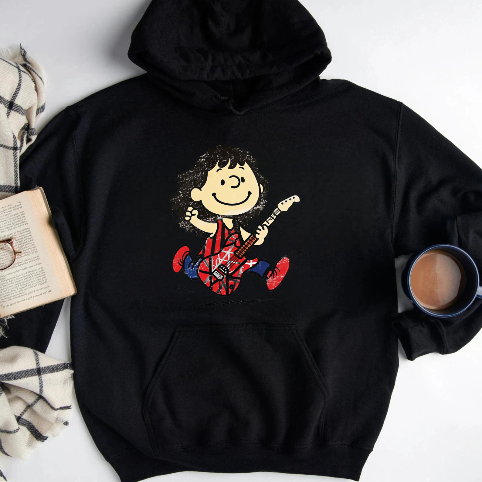 Cartoon Character Playing Red Electric Guitar Graphic Sweatshirt