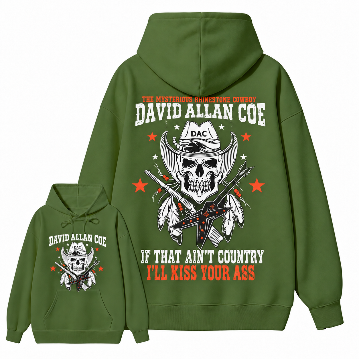 Rh1nestone Cowboy Skull Guitar Graphic hoodie Vintage Country Music Western Back Print hoodie For Men