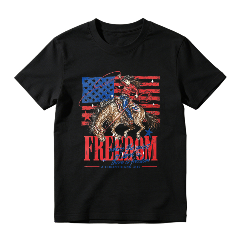 Freedom American Flag Cowboy Riding Horse T-shirt