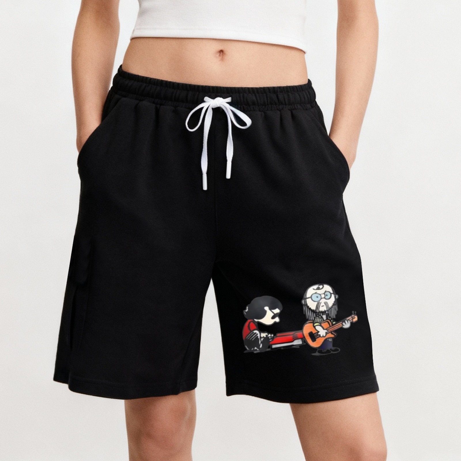Cartoon Musician Playing Guitar And Drummer Graphic Shorts