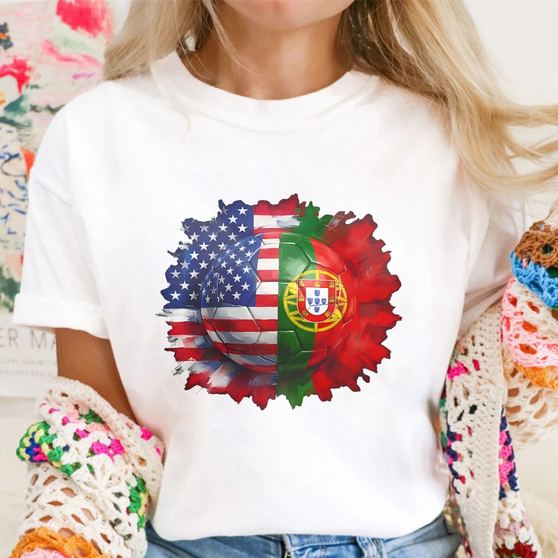 American And Portuguese Flag Soccer Ball Design Unisex Classic T-shirt