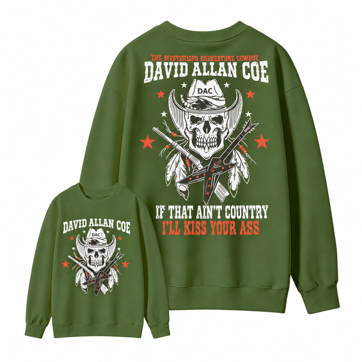 Rh1nestone Cowboy Skull Guitar Graphic Sweatshirt, Vintage Country Music Western Back Print Sweatshirt For Men