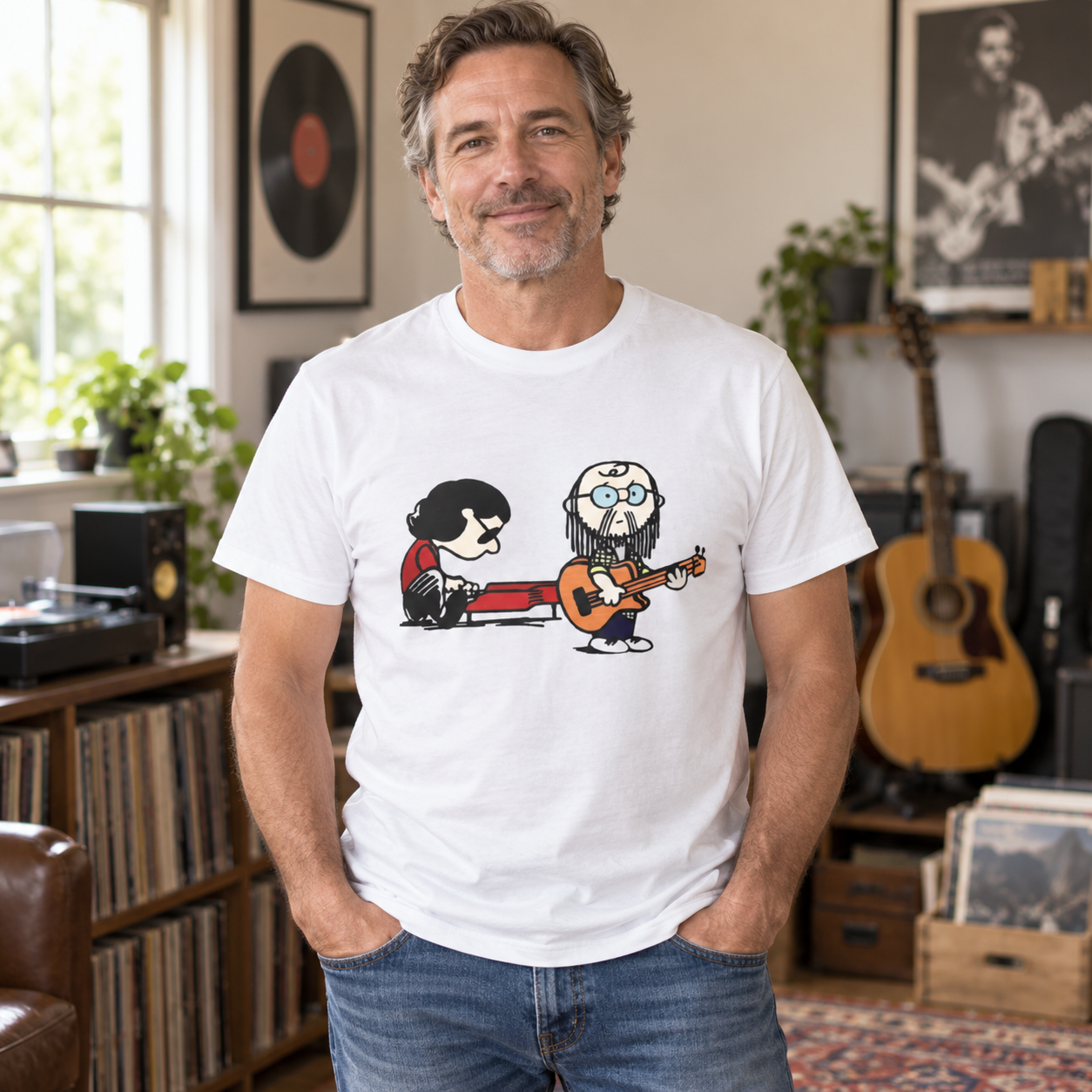 Cartoon Musician Duo Playing Guitar And Keyboard Unisex Classic T-shirt