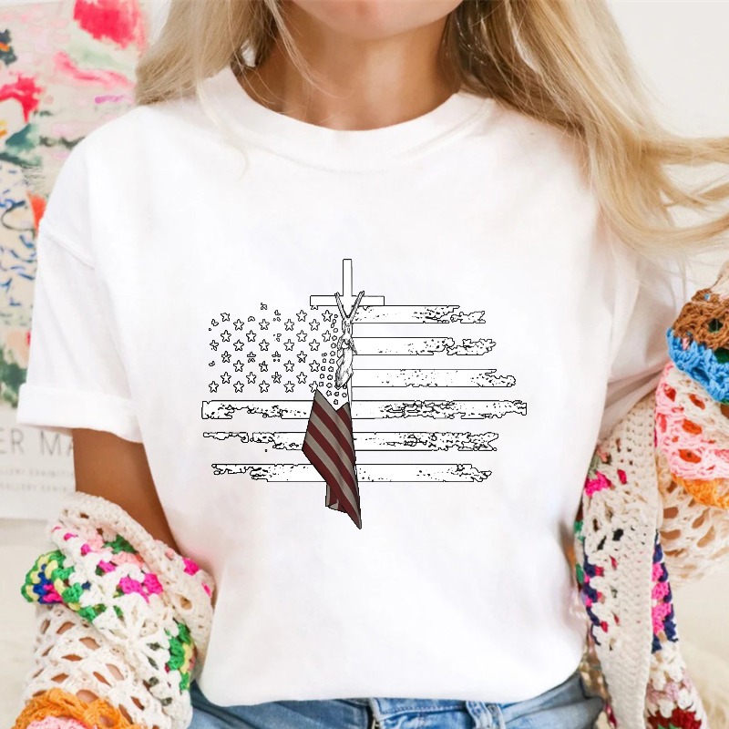 American Flag With Cross And Tie Unisex Classic T-shirt