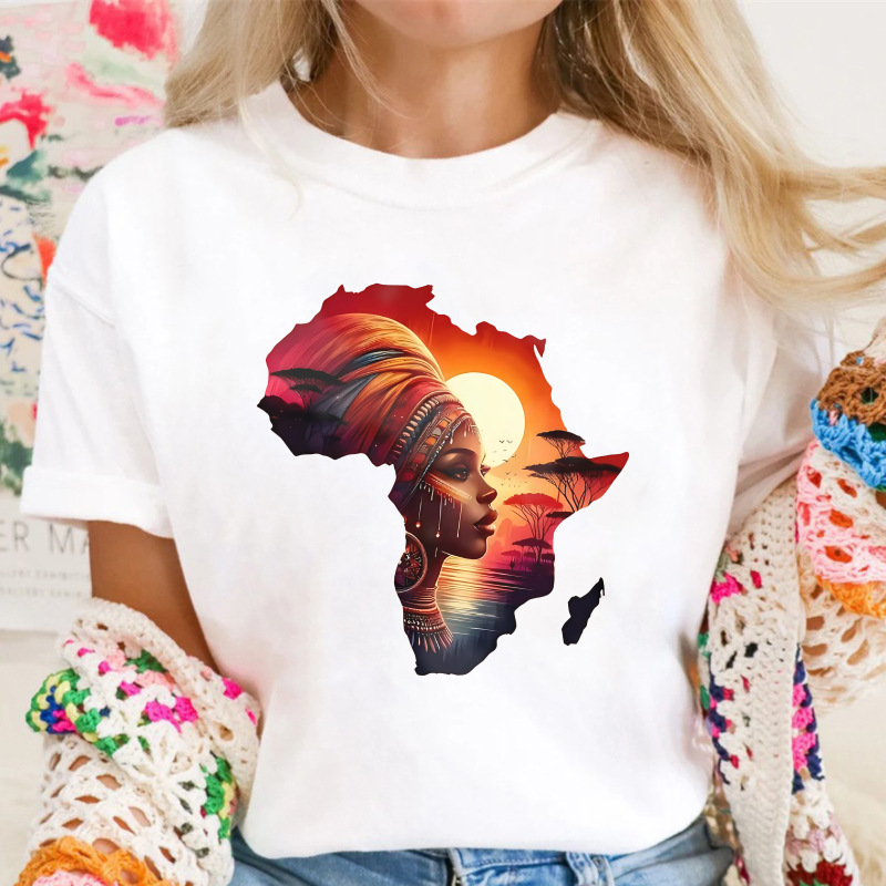 Africa Map With African Woman And Sunset Unisex Classic T-shirt