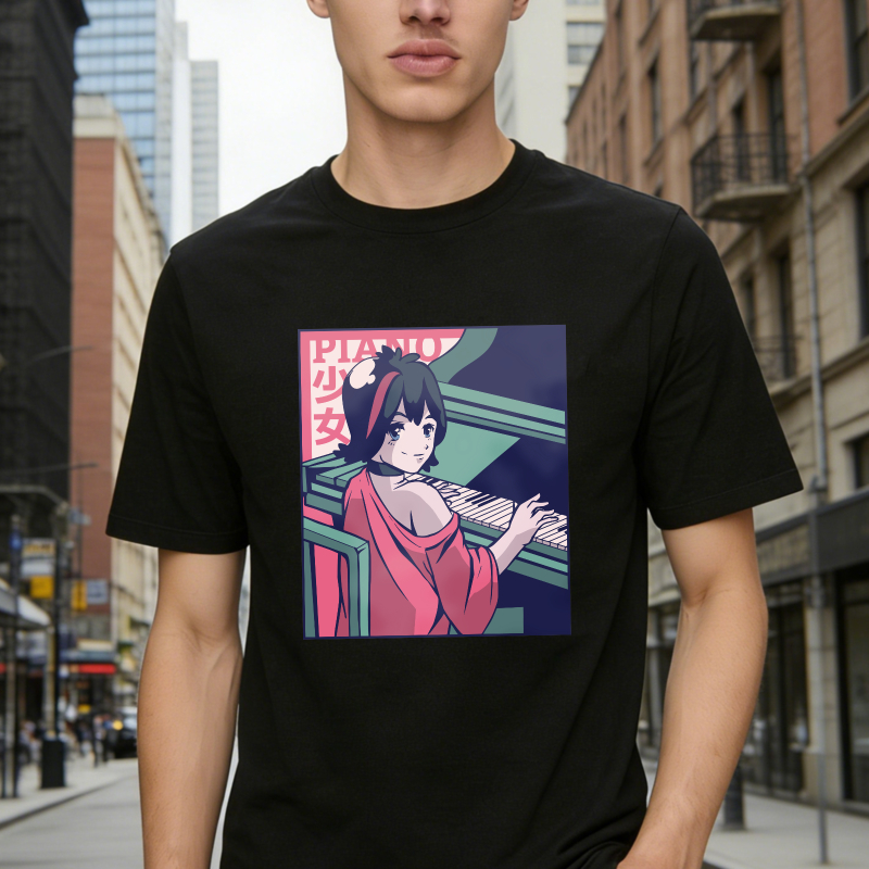 Anime Girl Playing Piano Retro Japanese Art Unisex Classic T Shirt