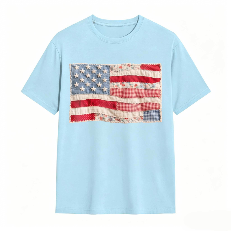 (FAUX PATCHWORK-PRINT) Comfort Colors Retro American Flag Shirt