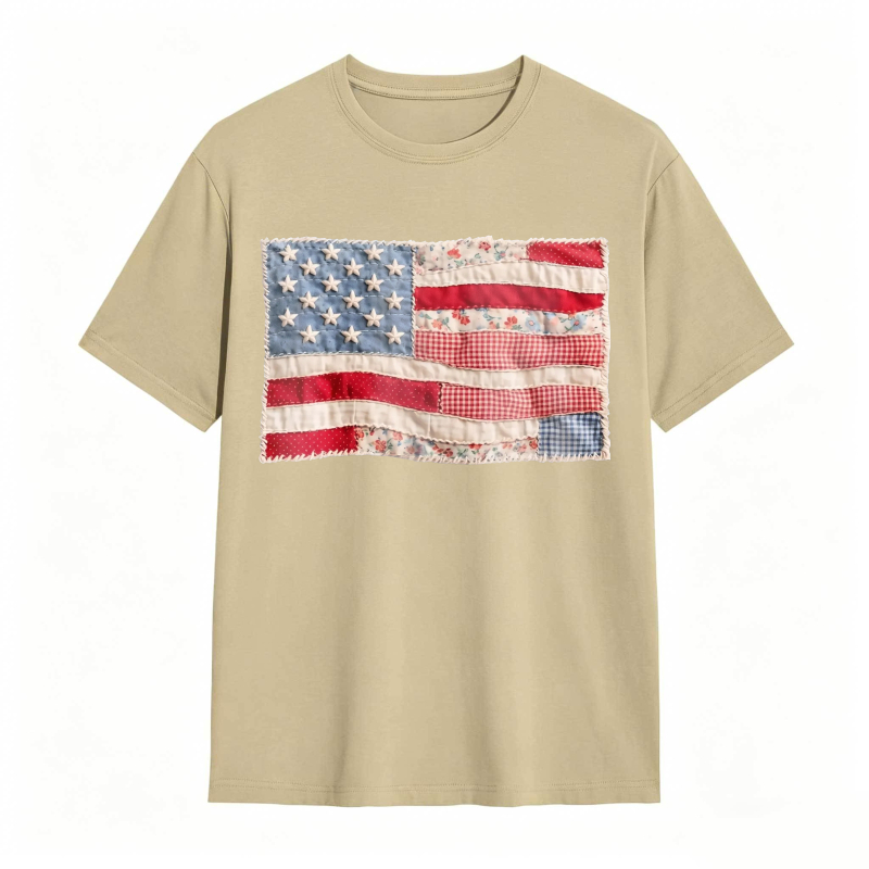 (FAUX PATCHWORK-PRINT) Comfort Colors Retro American Flag Shirt