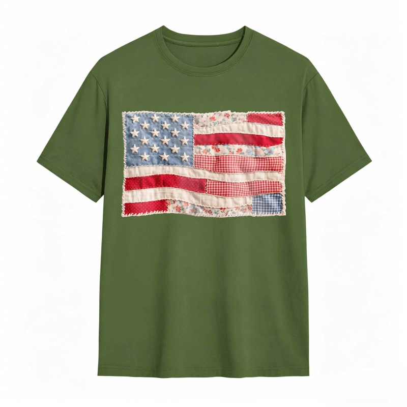 (FAUX PATCHWORK-PRINT) Comfort Colors Retro American Flag Shirt