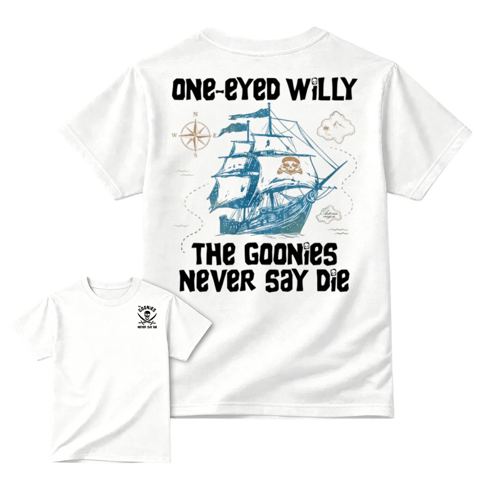 The Goonies Movie T-Shirt, One-Eyed Willie Graphic Tee, The Goonies Never Say Die Shirt, Skull and Pirate Ship T-Shirt, Fan Shirt for The Goonies Lovers, Summer Outfit Tee