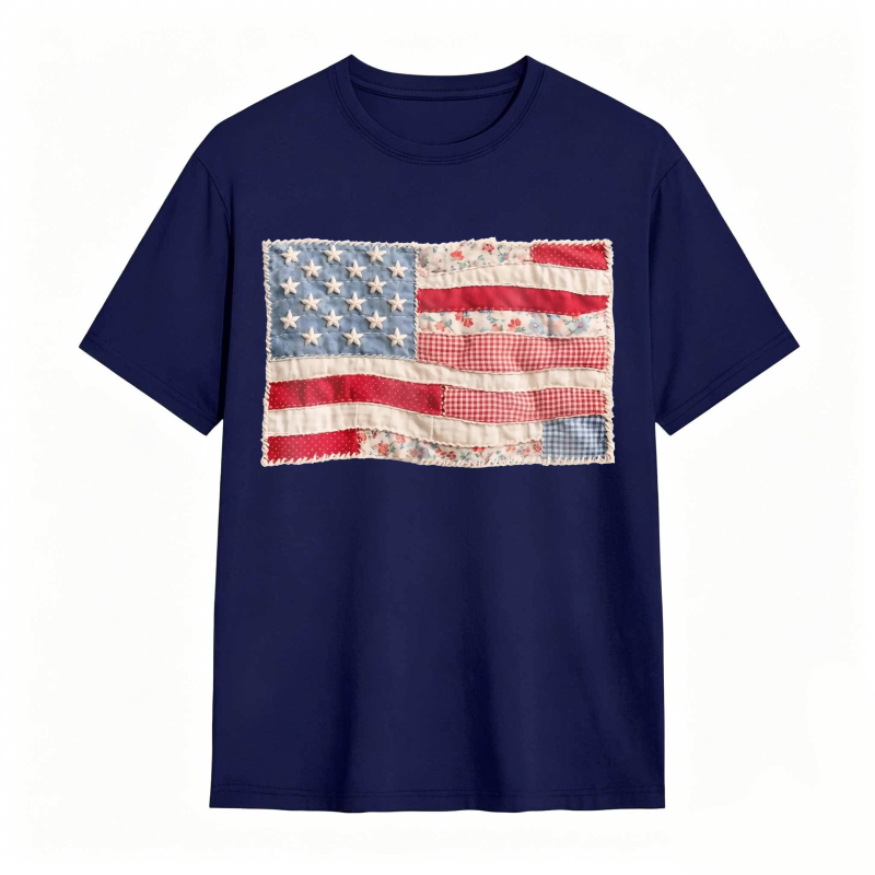 (FAUX PATCHWORK-PRINT) Comfort Colors Retro American Flag Shirt