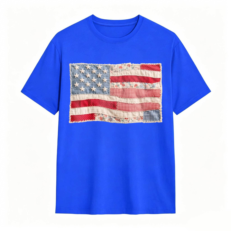 (FAUX PATCHWORK-PRINT) Comfort Colors Retro American Flag Shirt