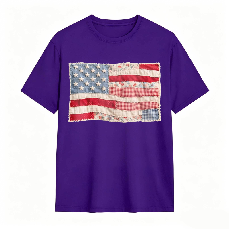 (FAUX PATCHWORK-PRINT) Comfort Colors Retro American Flag Shirt