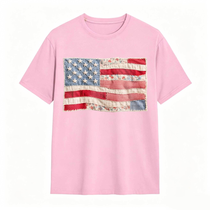 (FAUX PATCHWORK-PRINT) Comfort Colors Retro American Flag Shirt