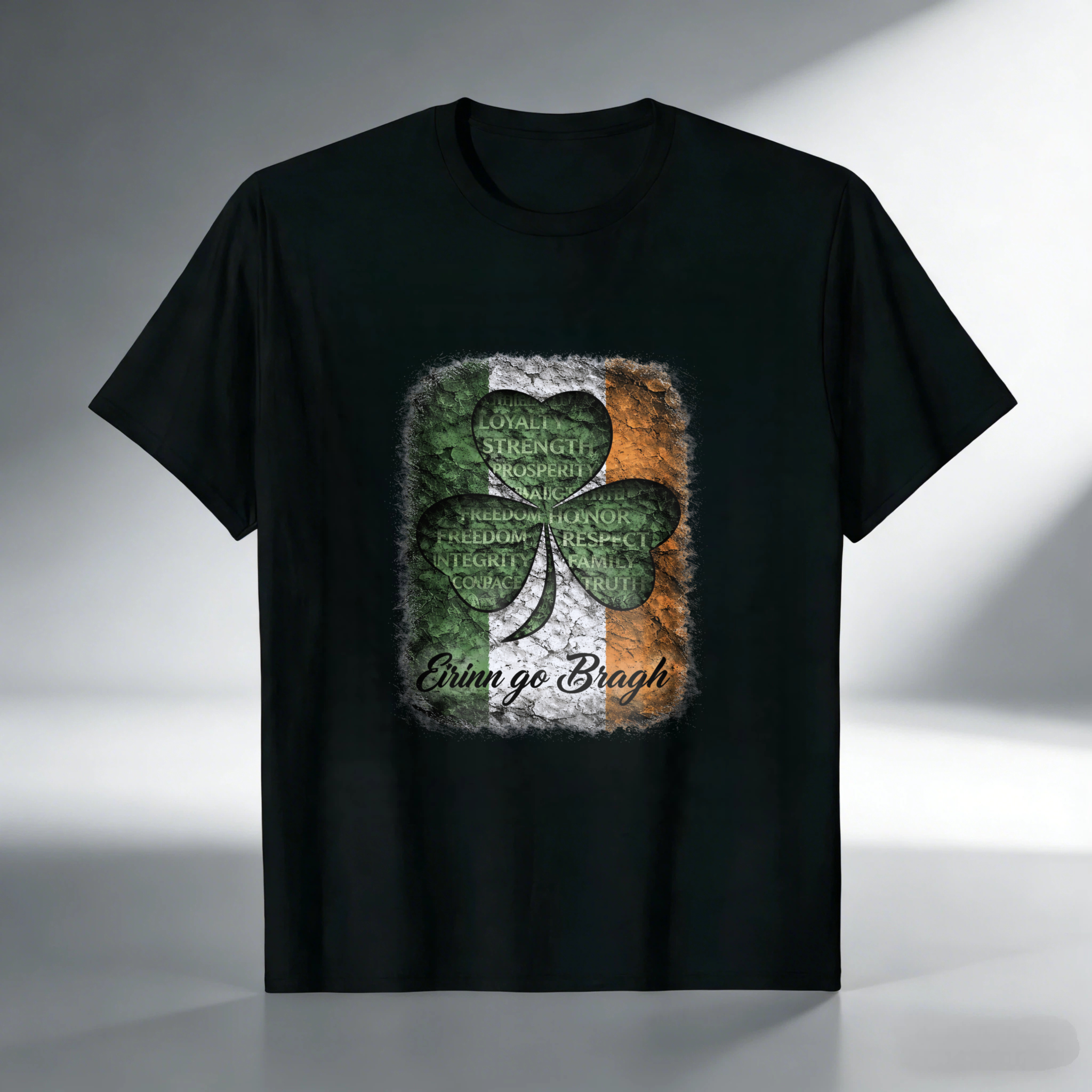 TEECURENT Irish Shamrock Flag T-Shirt With Erin Go Bragh And Irish Values Design For St Patrick's Day And Irish Pride