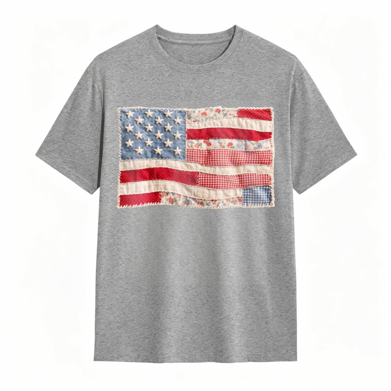 (FAUX PATCHWORK-PRINT) Comfort Colors Retro American Flag Shirt