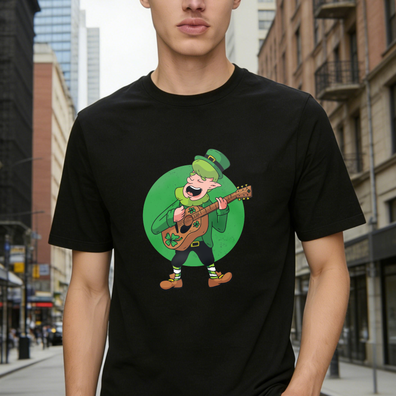 Leprechaun Playing Guitar St Patricks Day Cartoon Unisex Classic T Shirt
