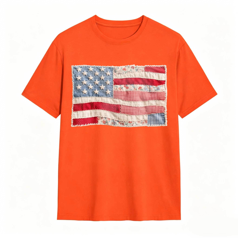 (FAUX PATCHWORK-PRINT) Comfort Colors Retro American Flag Shirt