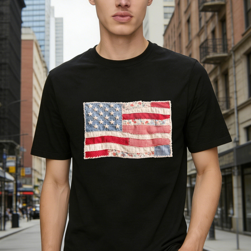 (FAUX PATCHWORK-PRINT) Comfort Colors Retro American Flag Shirt