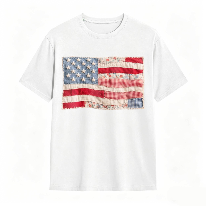 (FAUX PATCHWORK-PRINT) Comfort Colors Retro American Flag Shirt