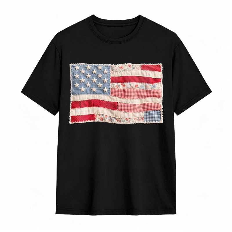 (FAUX PATCHWORK-PRINT) Comfort Colors Retro American Flag Shirt