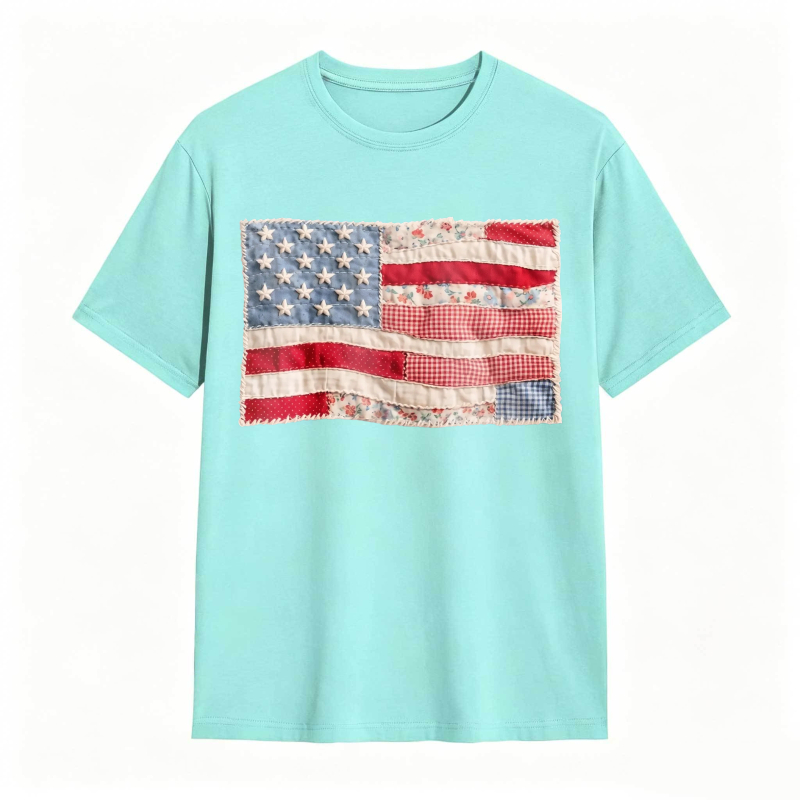 (FAUX PATCHWORK-PRINT) Comfort Colors Retro American Flag Shirt
