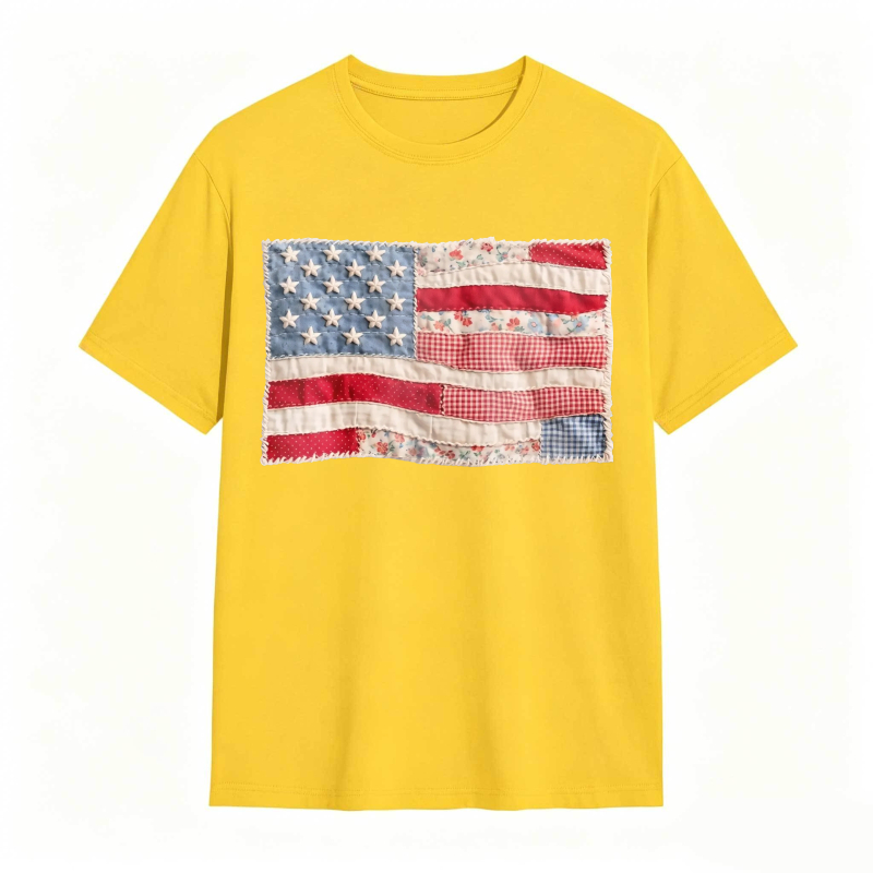 (FAUX PATCHWORK-PRINT) Comfort Colors Retro American Flag Shirt
