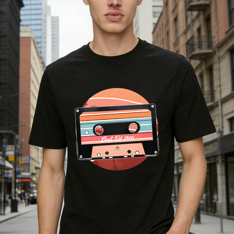 Retro Cassette Tape Est 1970 Orange Sun Graphic Unisex Classic T Shirt