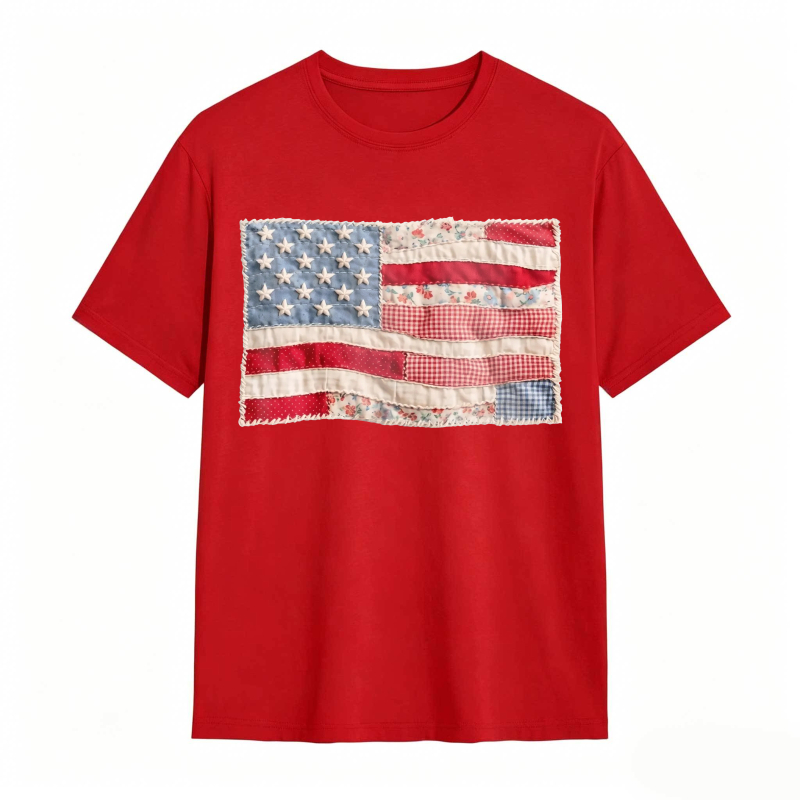 (FAUX PATCHWORK-PRINT) Comfort Colors Retro American Flag Shirt