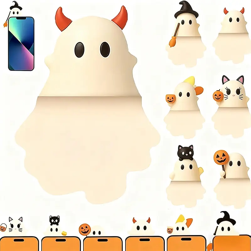 3D 6-Pack Halloween Phone Charms, Spooky Ghost Pumpkin Bat Mini Figures, Faux Leather Peel & Stick Cell Phone Decorations, Cute Surprise Phone Accessories, Halloween Theme, Fall Sale