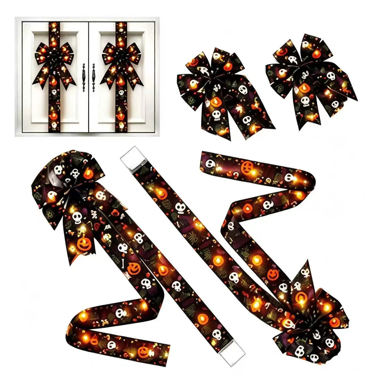 Holiday Halloween Cabinet Door Fringe Lime Red Large Bow Wreath 79 x 2.4 Inches Polyester Fiber AAA Batteries  Festive Home Decoration