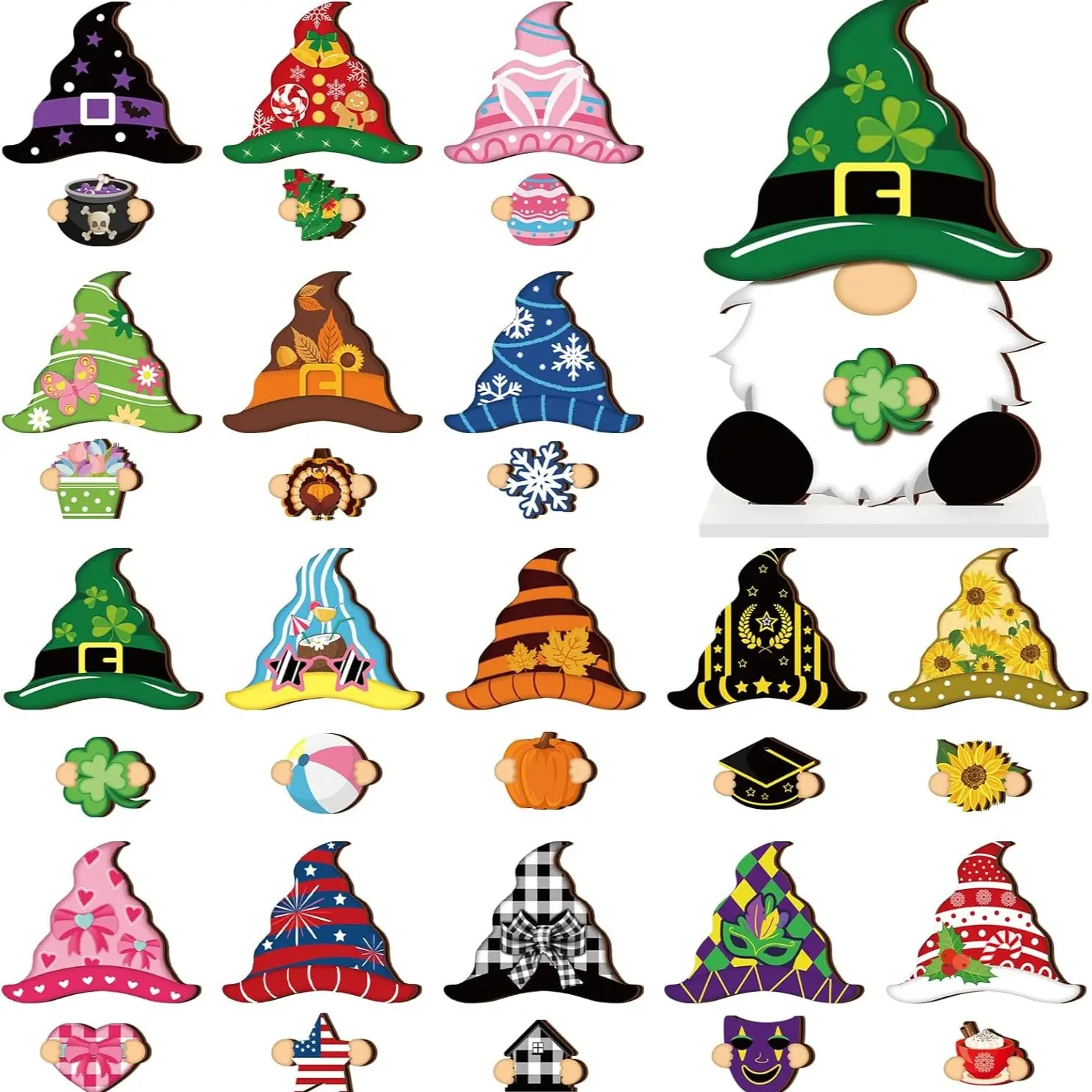 Gnome Sign Halloween Gnome Interchangeable Desk Decor with Magnet Accessories Gnome Wooden Sign for Summer Holiday Seasonal Halloween Christmas Party Office Home Living Room Gift for Gnome Lovers, Halloween Gift