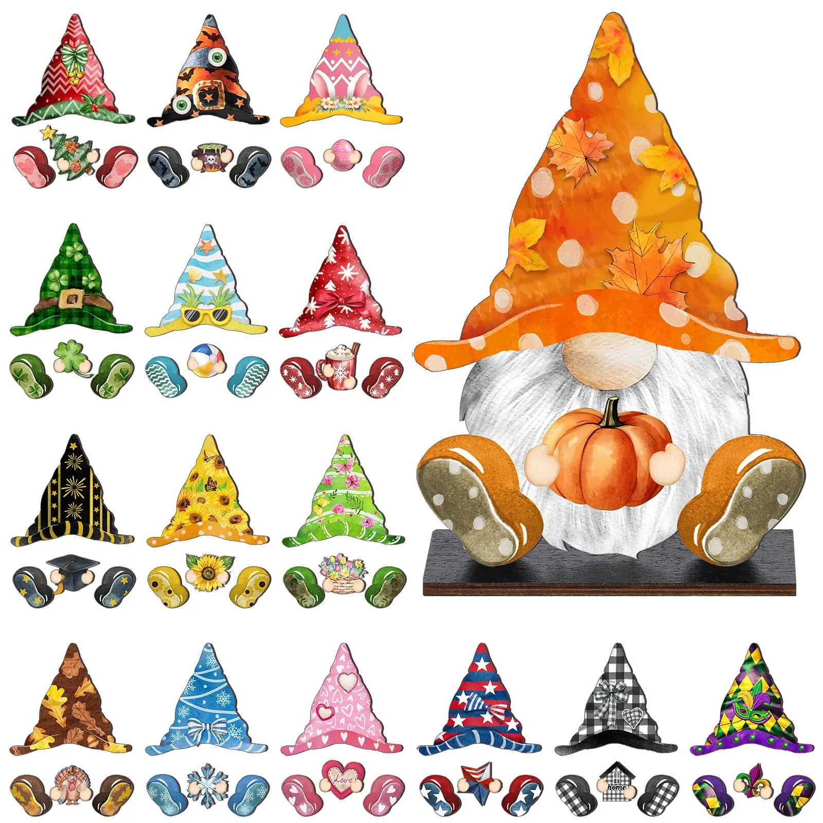 Gnome Sign Halloween Gnome Interchangeable Desk Decor with Magnet Accessories Gnome Wooden Sign for Summer Holiday Seasonal Halloween Christmas Party Office Home Living Room Gift for Gnome Lovers, Halloween Gift