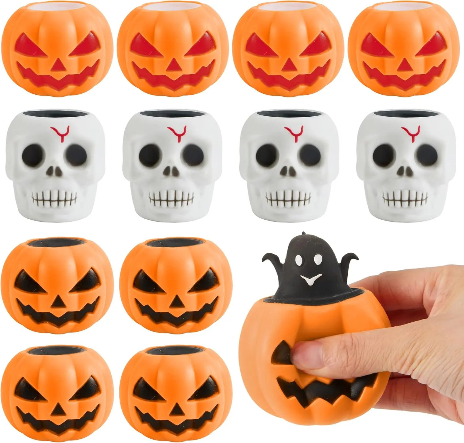 12 PCS Halloween Squishy Toys, Pumpkin Skeleton Squishy Toys for Halloween Party Favor Goodie Bag Fillers, Cute Squeeze Ghost Toy Stress Reliever Anxiety for Gift, Classroom Game Prizes