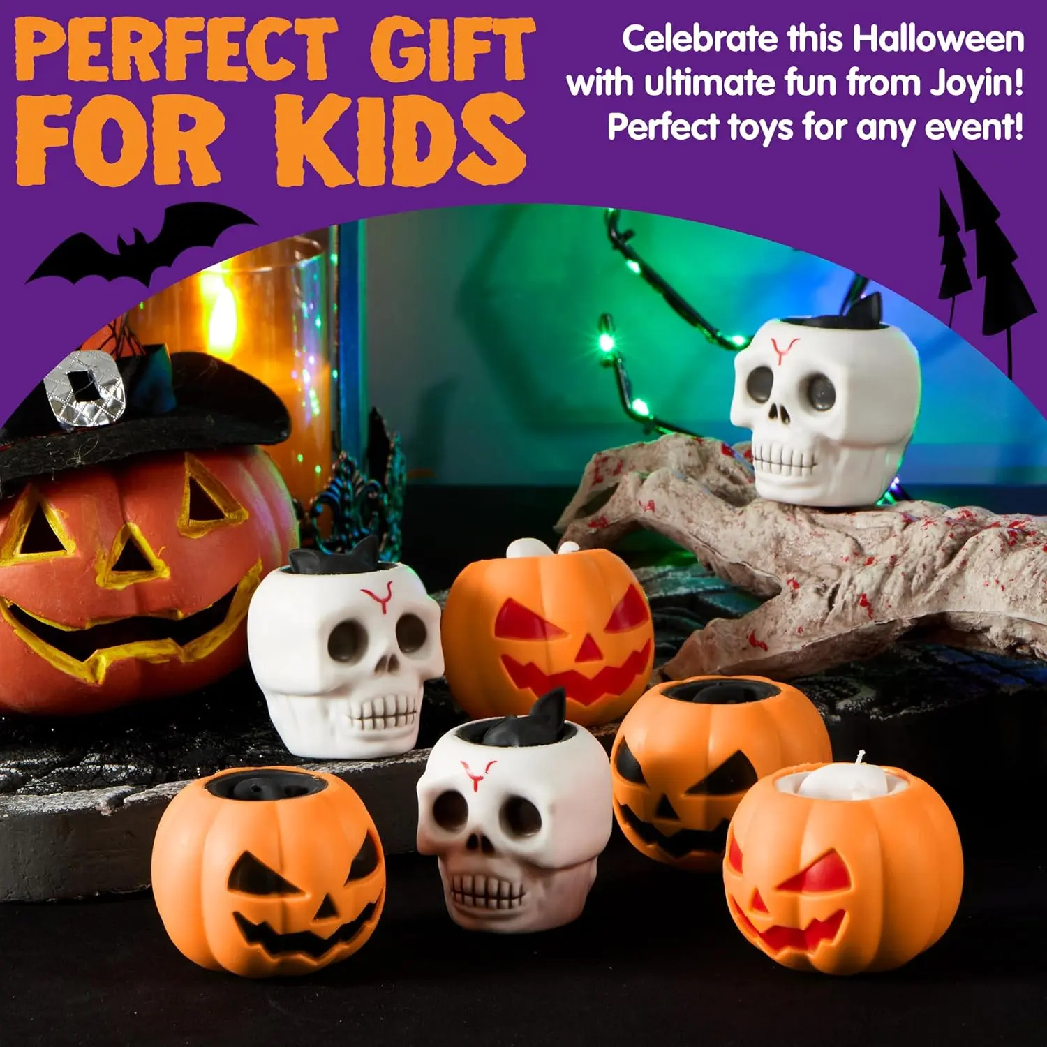 12 PCS Halloween Squishy Toys, Pumpkin Skeleton Squishy Toys for Halloween Party Favor Goodie Bag Fillers, Cute Squeeze Ghost Toy Stress Reliever Anxiety for Gift, Classroom Game Prizes