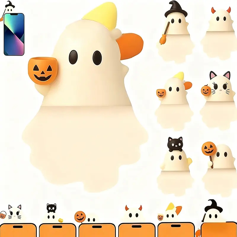 3D 6-Pack Halloween Phone Charms, Spooky Ghost Pumpkin Bat Mini Figures, Faux Leather Peel & Stick Cell Phone Decorations, Cute Surprise Phone Accessories, Halloween Theme, Fall Sale