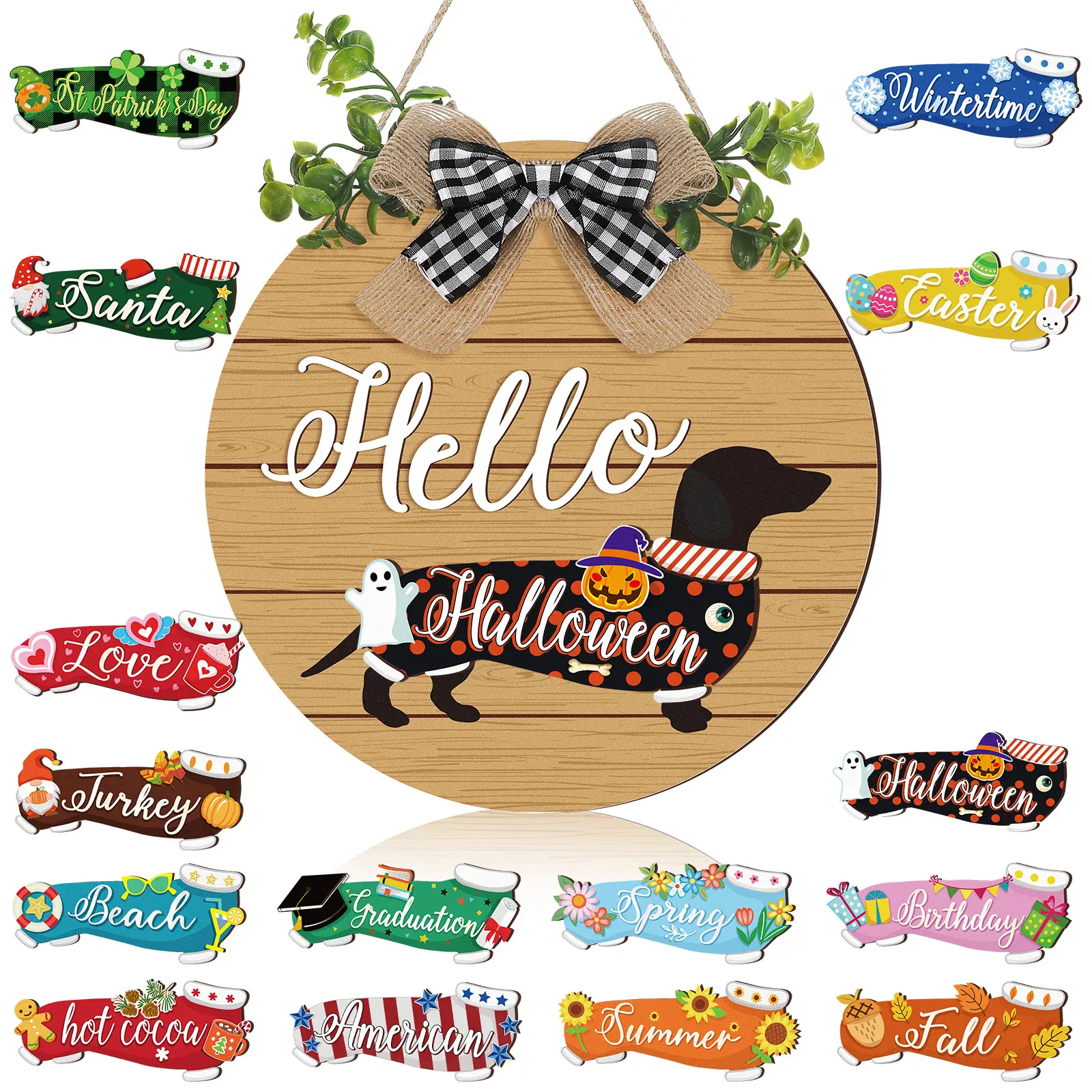 Halloween Dachshund Sign Interchangeable Welcome Sign Dog Lover Gifts Weiner Dog Decor Weiner Wreath Gifts For Dachshund Lover,Halloween Decoration For Door Outdoor Porch Garden, Birthday Summer Halloween Party Decoration