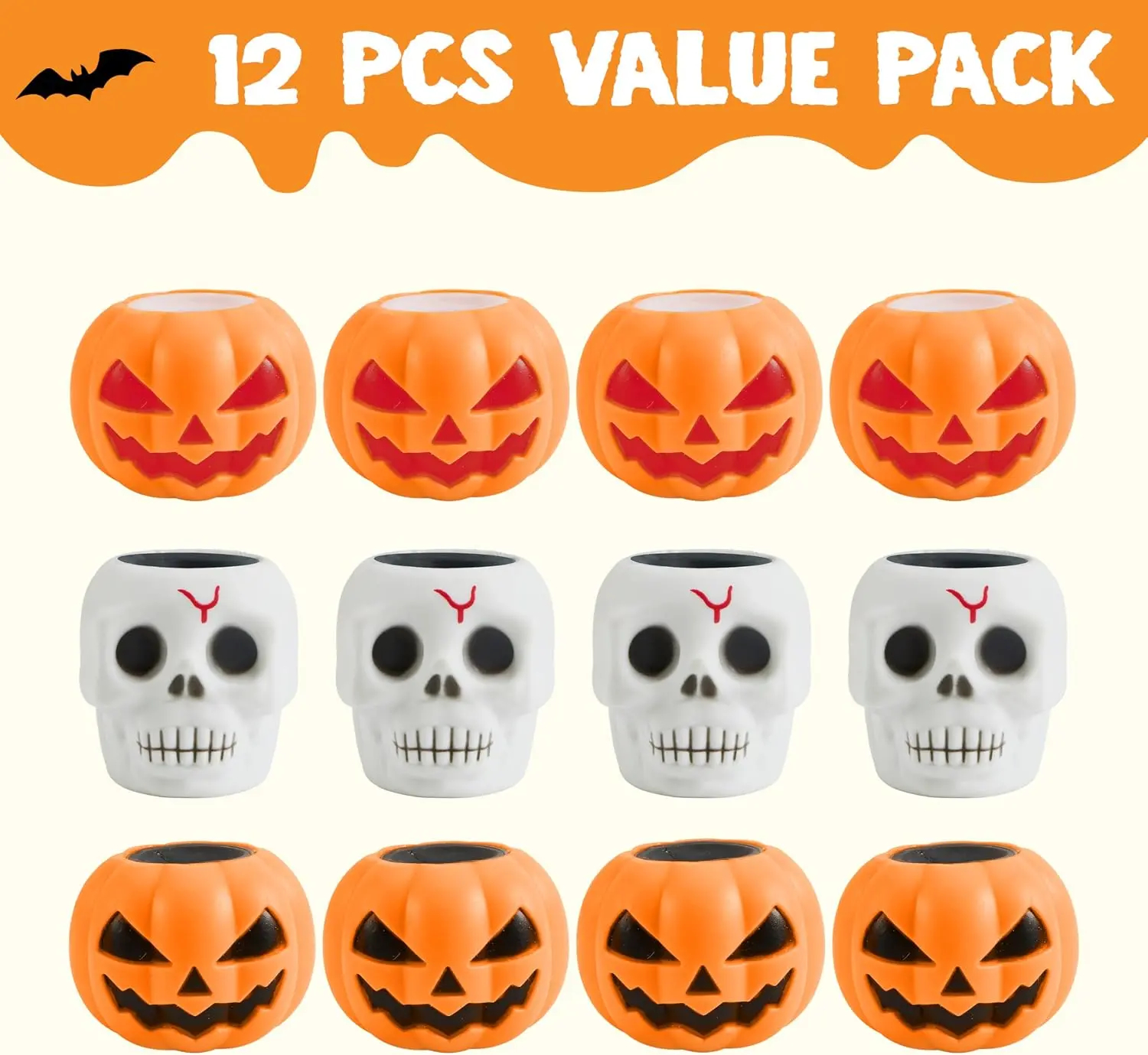12 PCS Halloween Squishy Toys, Pumpkin Skeleton Squishy Toys for Halloween Party Favor Goodie Bag Fillers, Cute Squeeze Ghost Toy Stress Reliever Anxiety for Gift, Classroom Game Prizes