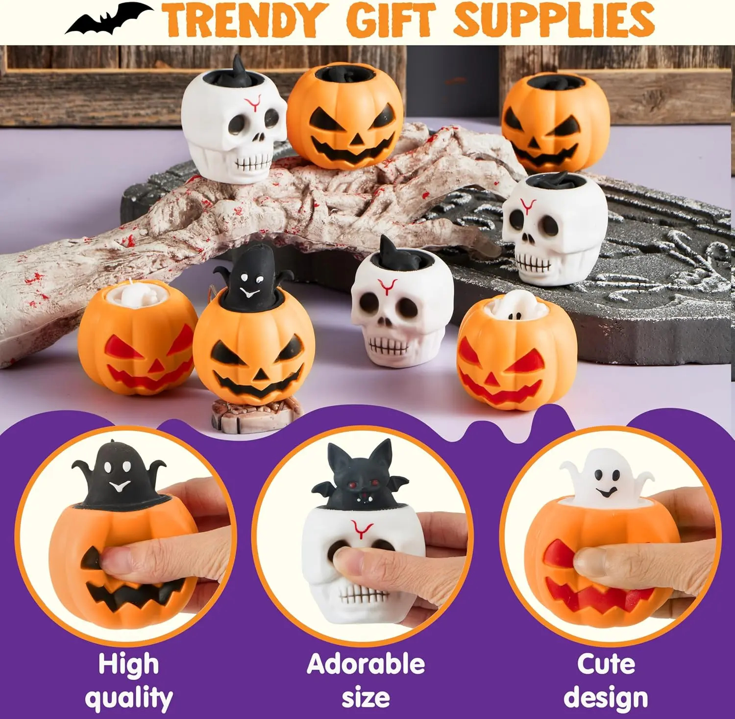 12 PCS Halloween Squishy Toys, Pumpkin Skeleton Squishy Toys for Halloween Party Favor Goodie Bag Fillers, Cute Squeeze Ghost Toy Stress Reliever Anxiety for Gift, Classroom Game Prizes