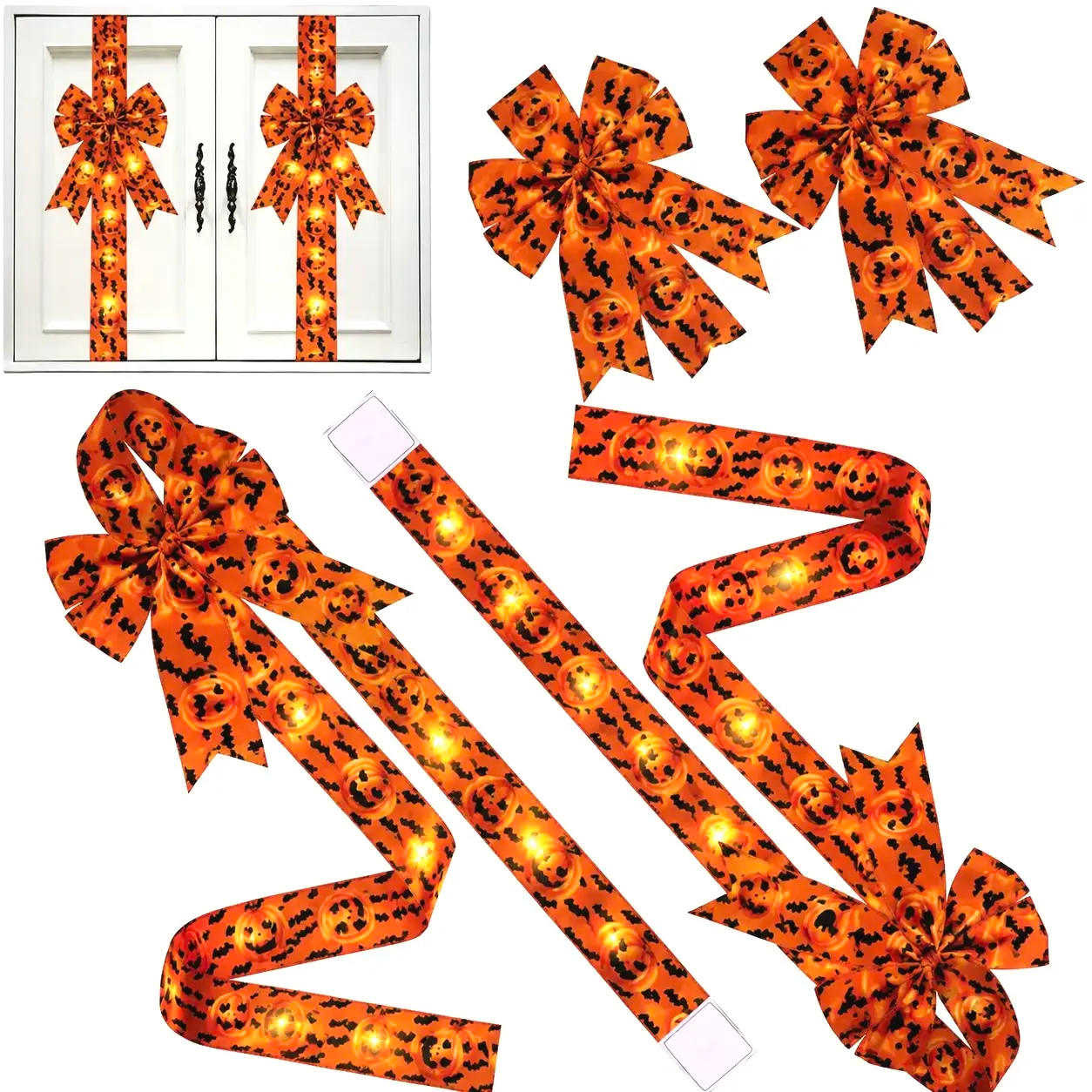 Holiday Halloween Cabinet Door Fringe Lime Red Large Bow Wreath 79 x 2.4 Inches Polyester Fiber AAA Batteries  Festive Home Decoration