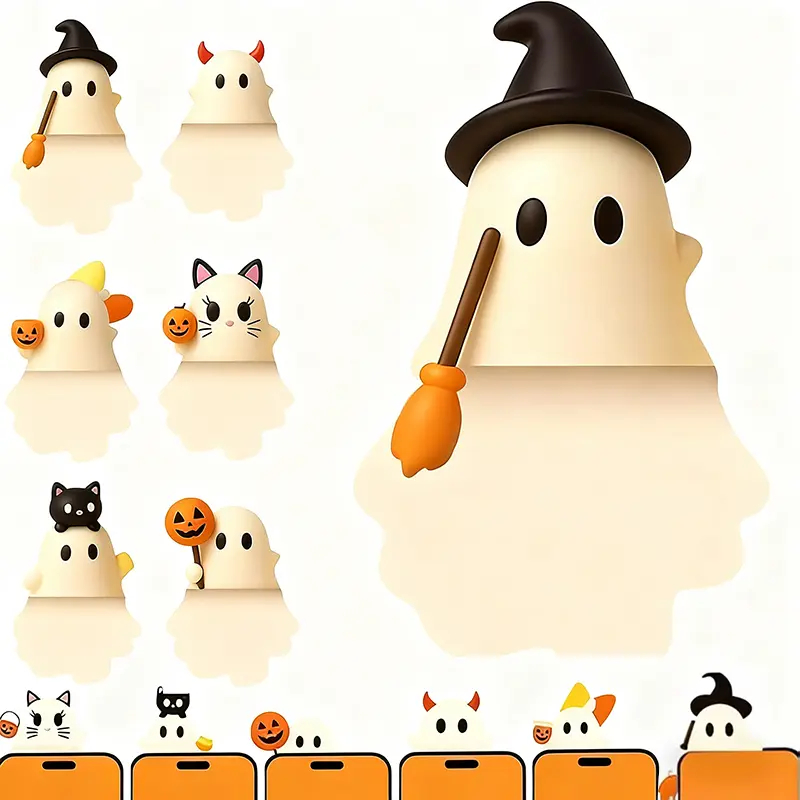 3D 6-Pack Halloween Phone Charms, Spooky Ghost Pumpkin Bat Mini Figures, Faux Leather Peel & Stick Cell Phone Decorations, Cute Surprise Phone Accessories, Halloween Theme, Fall Sale