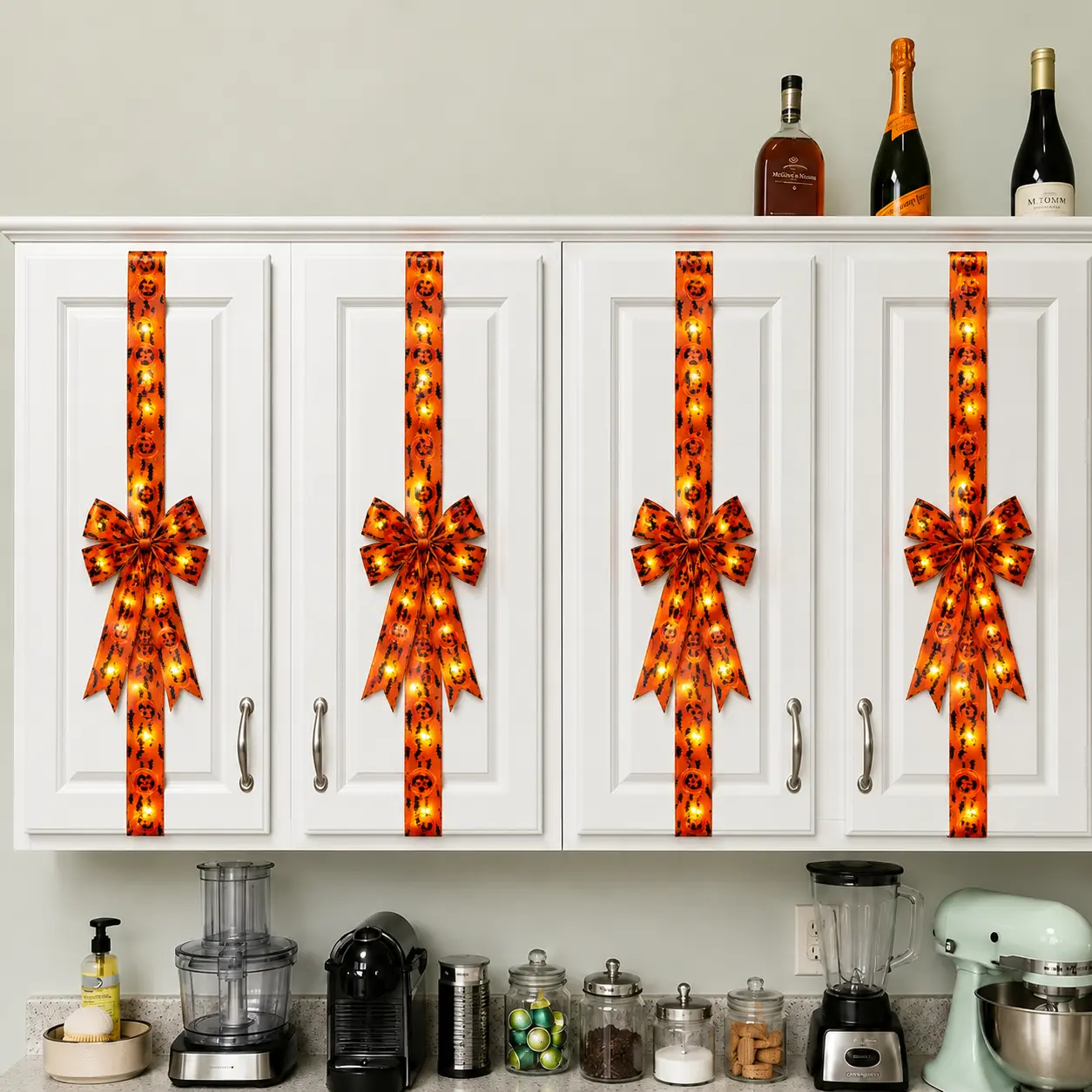 Holiday Halloween Cabinet Door Fringe Lime Red Large Bow Wreath 79 x 2.4 Inches Polyester Fiber AAA Batteries  Festive Home Decoration
