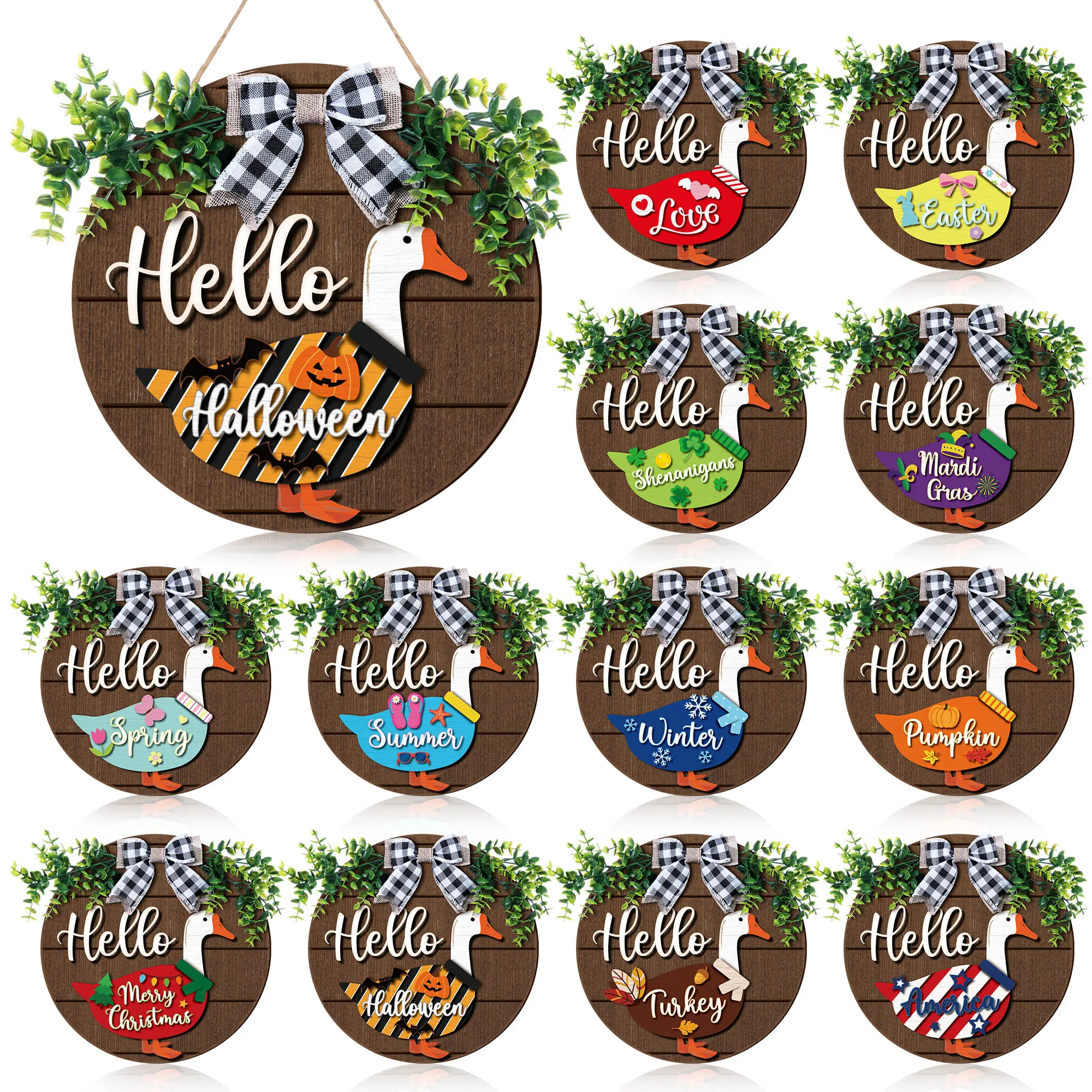 Magnetic Interchangeable Goose Sign - Rustic Farmhouse Wooden Welcome Decor, Halloween Things for Front Door Porch Accessories, House Decor Entryway Hanging Housewarming Gift, Wall Hanging