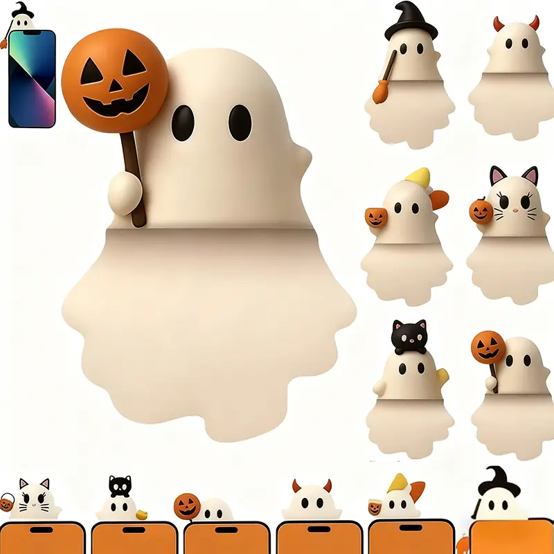 3D 6-Pack Halloween Phone Charms, Spooky Ghost Pumpkin Bat Mini Figures, Faux Leather Peel & Stick Cell Phone Decorations, Cute Surprise Phone Accessories, Halloween Theme, Fall Sale